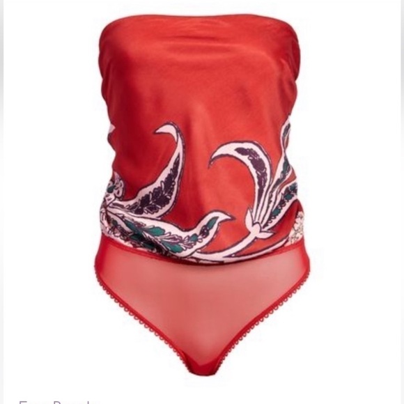 FREE People Spellbound Strapless Festival Bodysuit in Cherry Combo size Medium - Picture 3 of 16